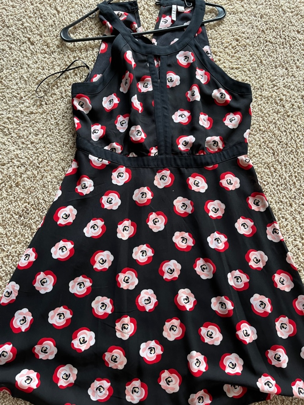Elle Black Floral Dress with Red and Pink Blooms - Picture 3 of 4